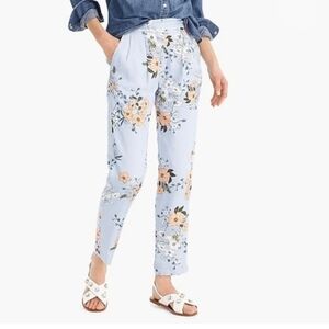 J. Crew Women's Light Blue Floral Print Cropped Pants - Size 4